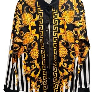 Versace Black and Gold Baroque Print Silk Shirt